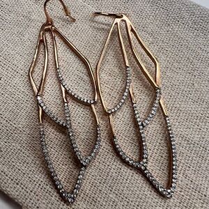 Elegant Rose Gold and Rhinestone Leaf Earrings